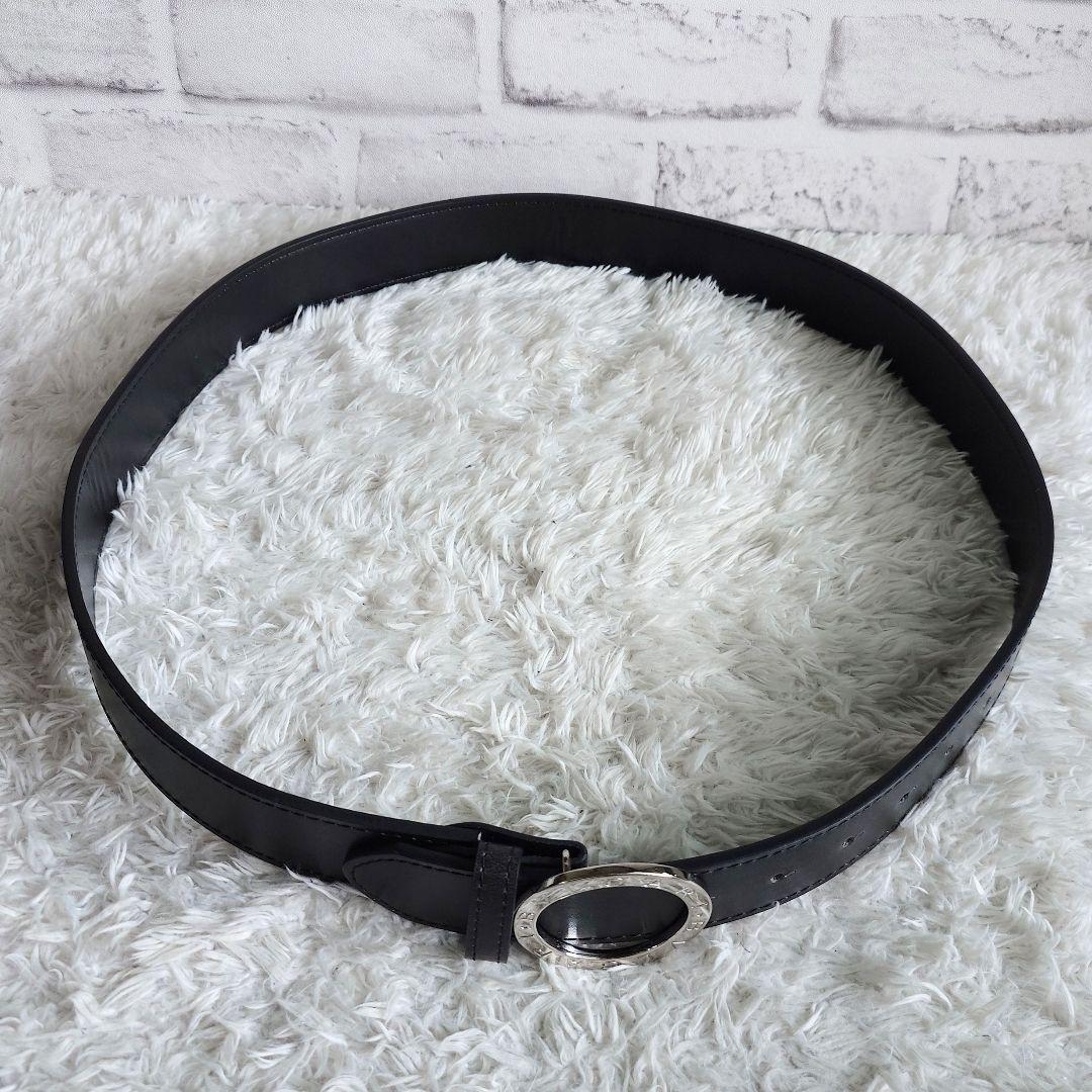 ブルガリ シルバー バックル レザーベルト 黒 サークルロゴ メンズ 刻印 革