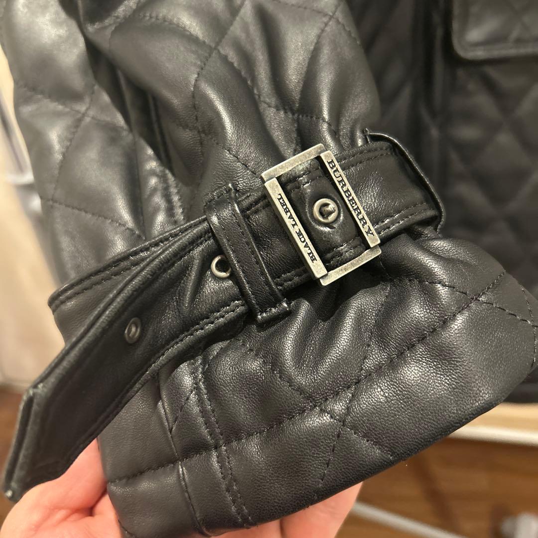 高級　美品　バーバリー　レザーコート　ジャケット　ブラック　黒　M ロング