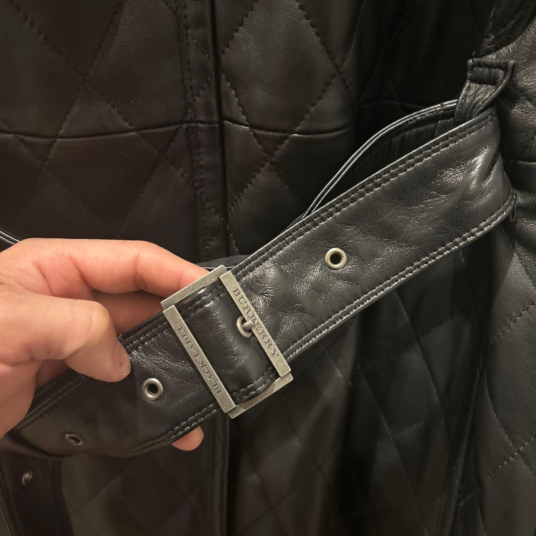 高級　美品　バーバリー　レザーコート　ジャケット　ブラック　黒　M ロング