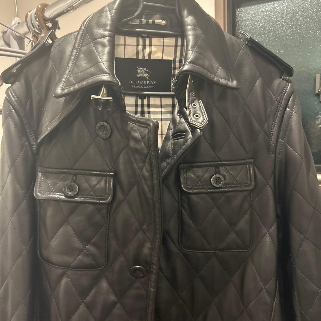 高級　美品　バーバリー　レザーコート　ジャケット　ブラック　黒　M ロング