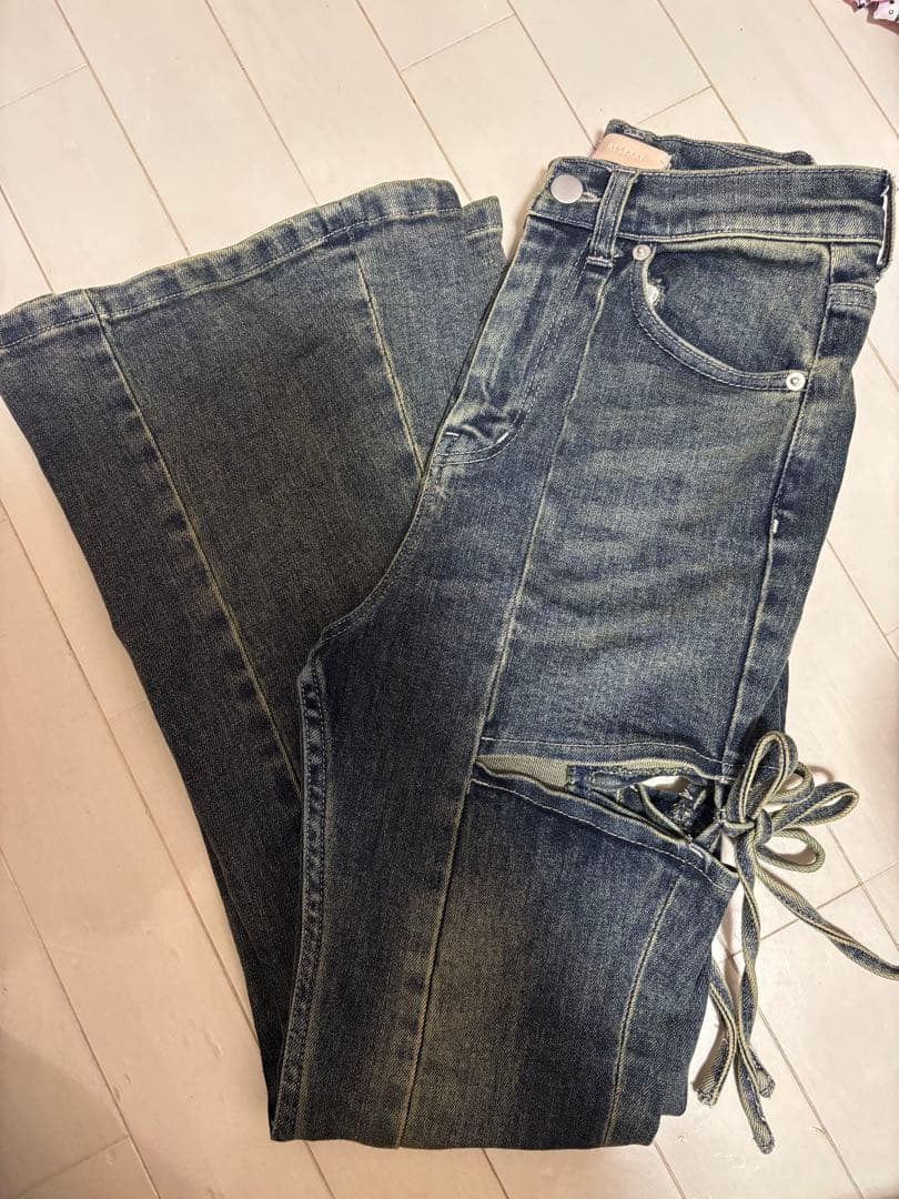 RESEXXY カットアウトリボンデニムパンツ ブルー XS