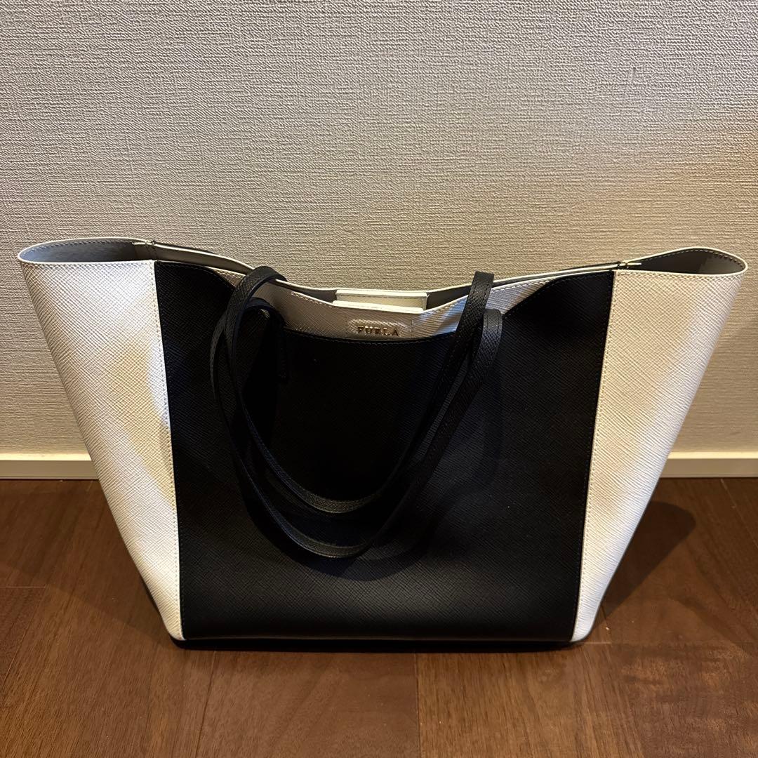 【美品】FURLA トートバッグ ファンタジア黒/白バイカラー