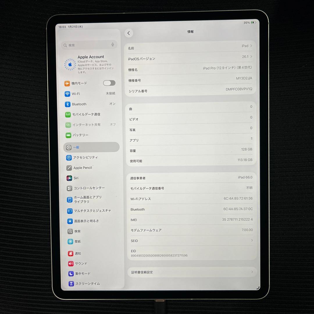 iPad Pro 12.9インチ (第４世代) Wi-Fi + Cellular