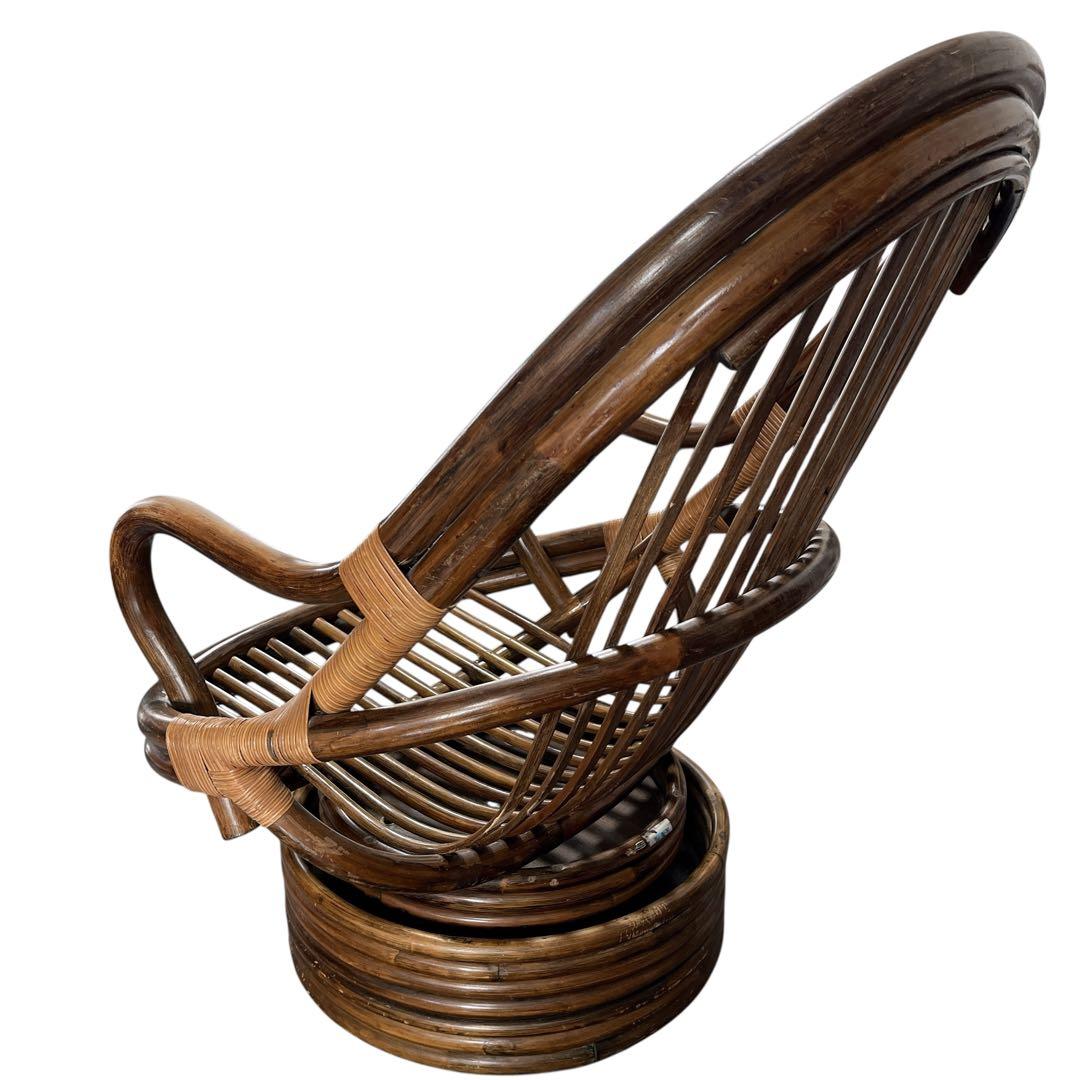 昭和レトロ 古家具 回転式ラタンチェア ラタンソファ エッグチェア アームチェア