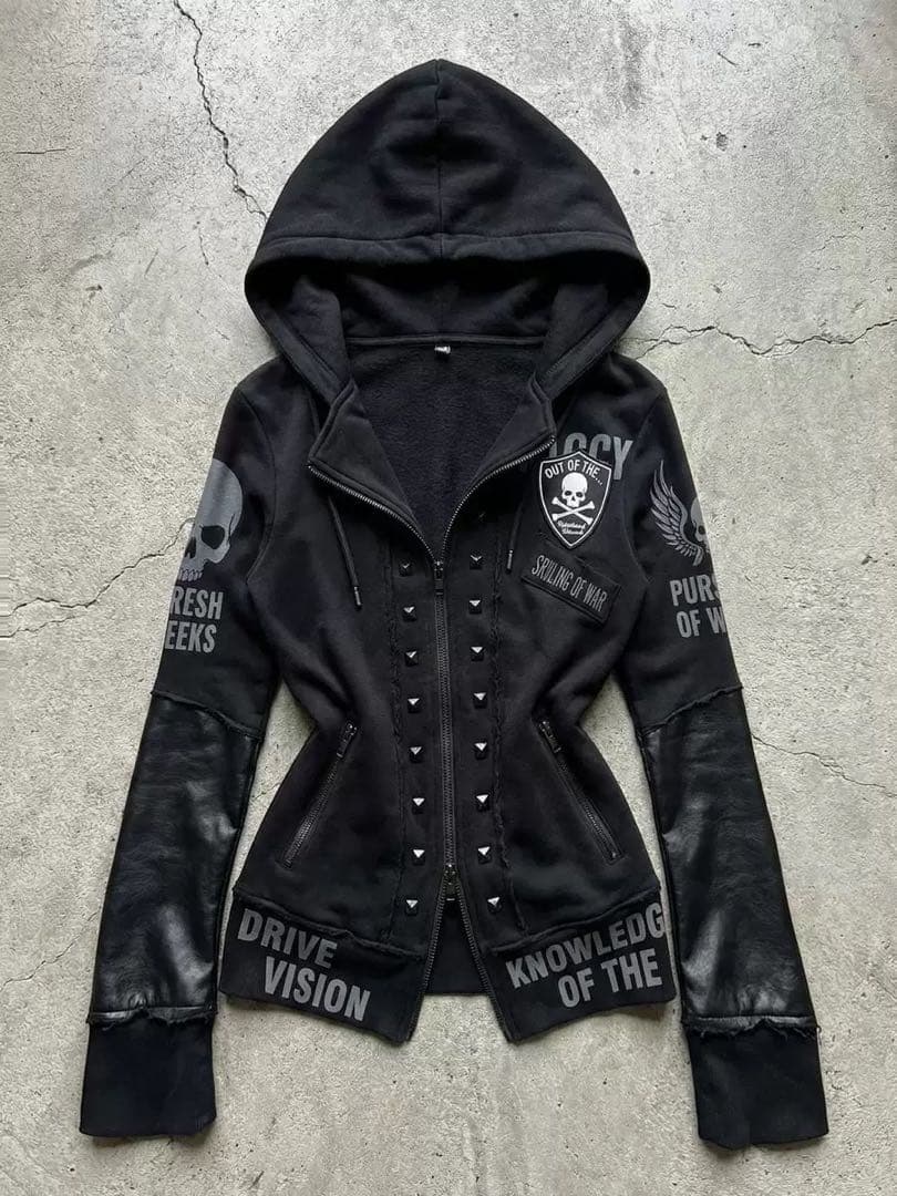 ブラックブーツカットデニム　y2k opium グランジ　パーカー2点