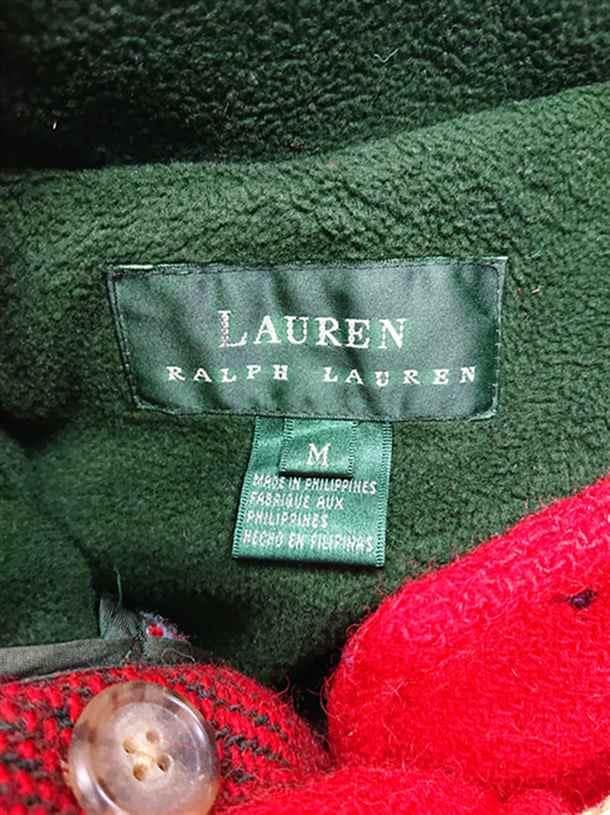 ◎ローレン ラルフローレン ダッフルコート レッド チェック柄 レディース M