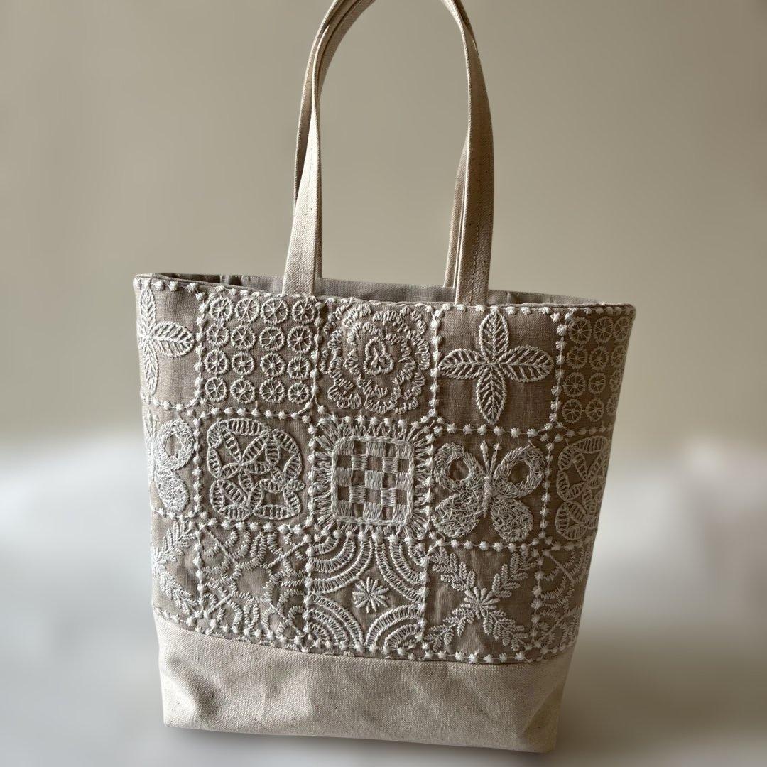 ミナペルホネン 生地使用　hana kaze/forest tileお散歩トート