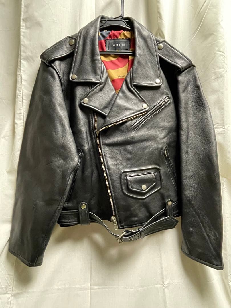ブラック ダブルライダースジャケット レザー　Lサイズ