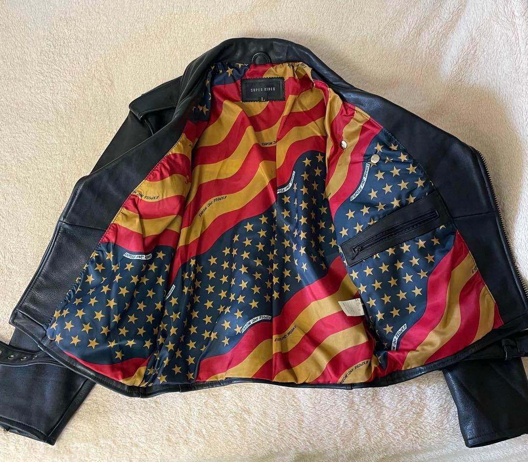 ブラック ダブルライダースジャケット レザー　Lサイズ