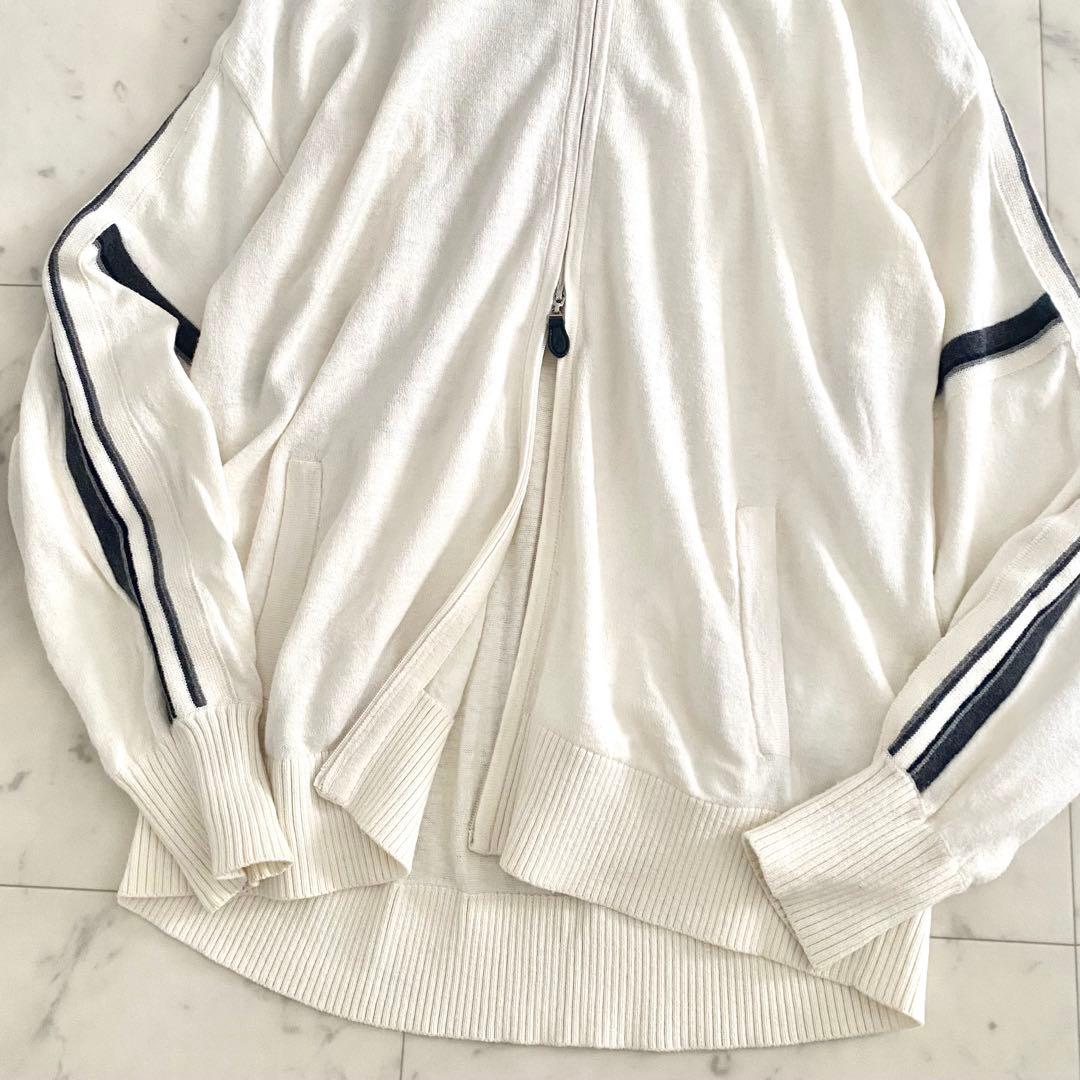 美品 モラビト レザーロゴチャーム付き ニットブルゾン カーディガン 40