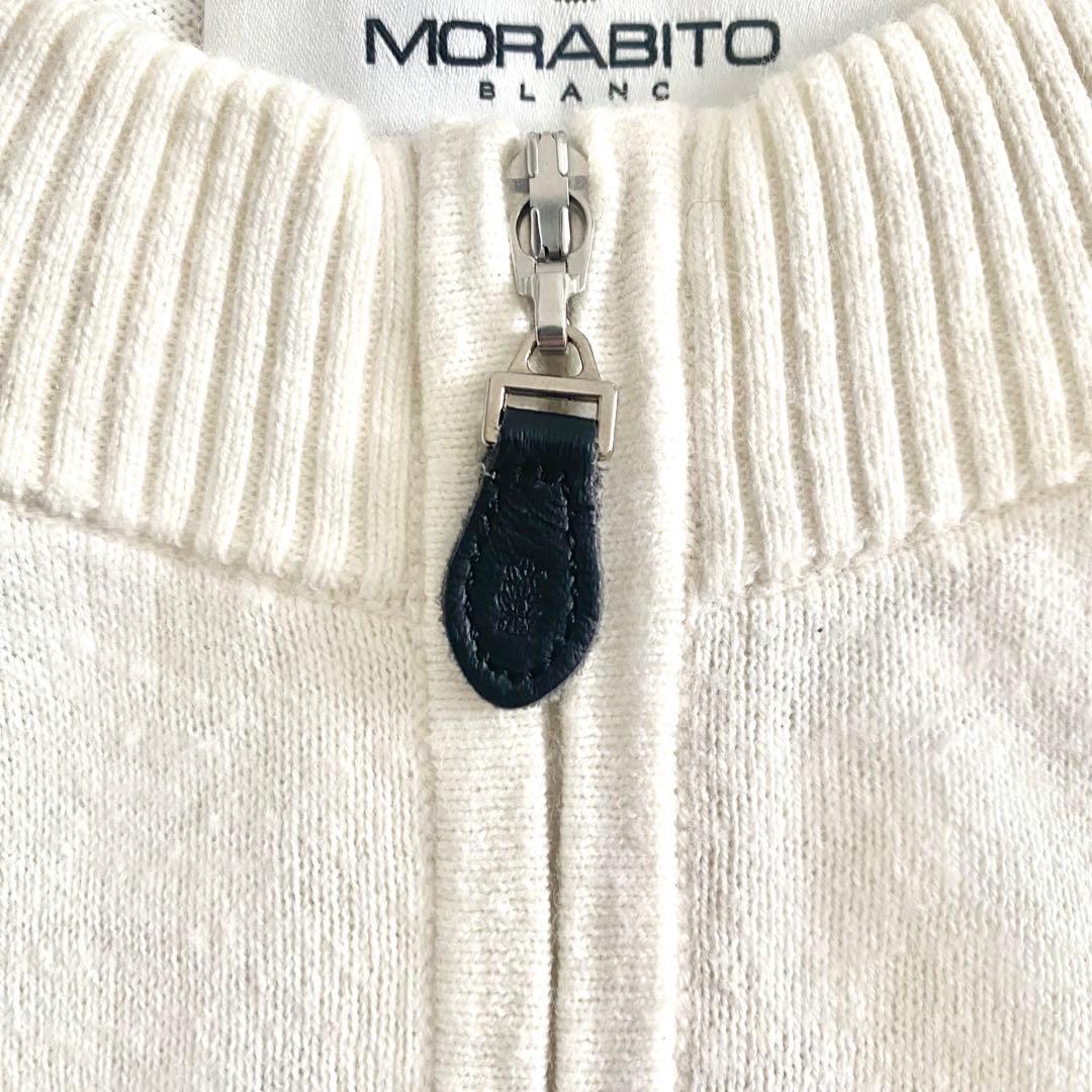 美品 モラビト レザーロゴチャーム付き ニットブルゾン カーディガン 40