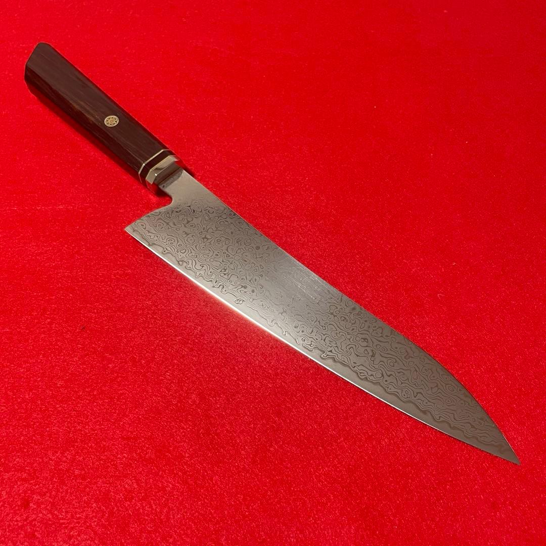 墨流し　VG10 ダマスカス　牛刀　反り