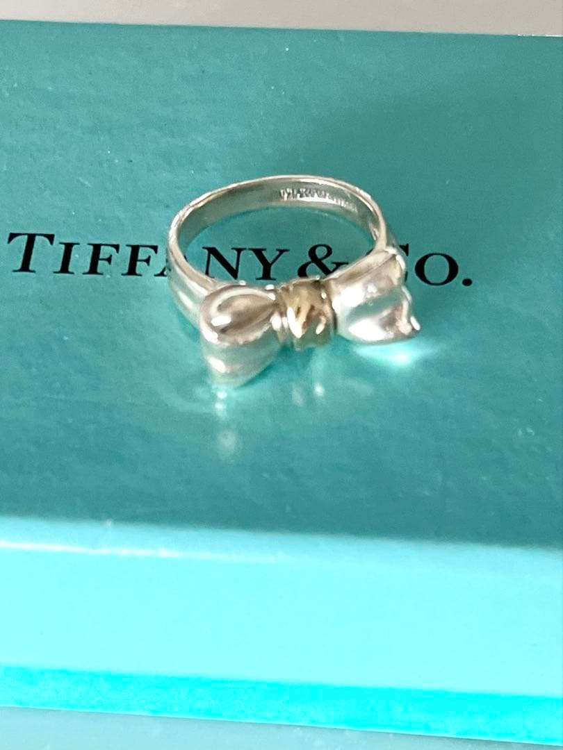 ティファニー　7号 リボン ボウ リング 925 750 コンビ P18fe