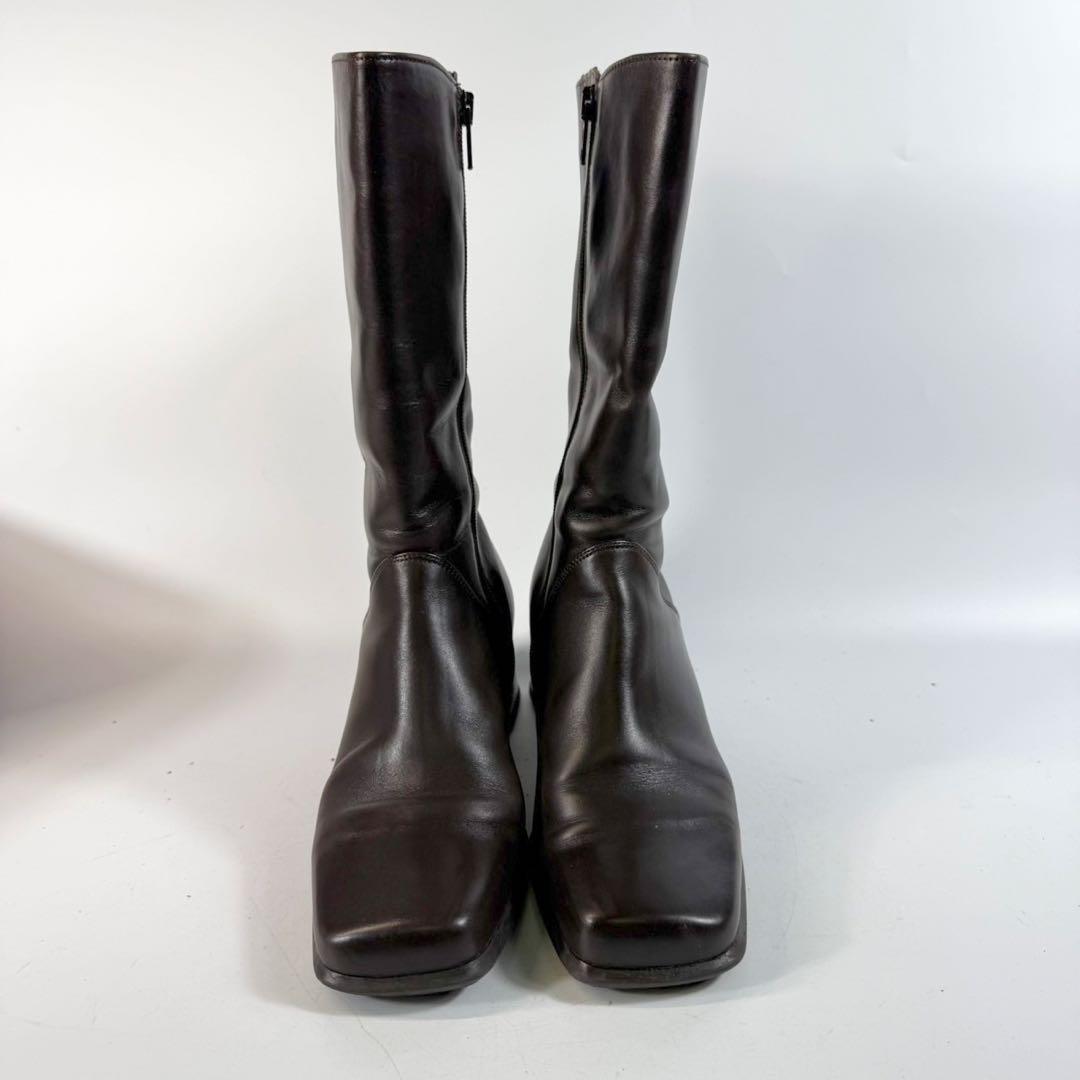 【美品】Gabor　ガボール　ロングブーツ 本革サイドジップ　スクエアトゥ　茶