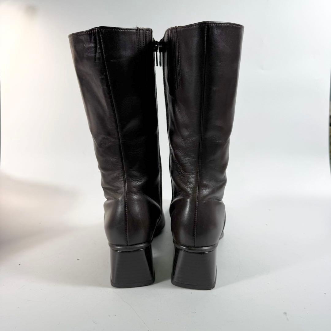 【美品】Gabor　ガボール　ロングブーツ 本革サイドジップ　スクエアトゥ　茶