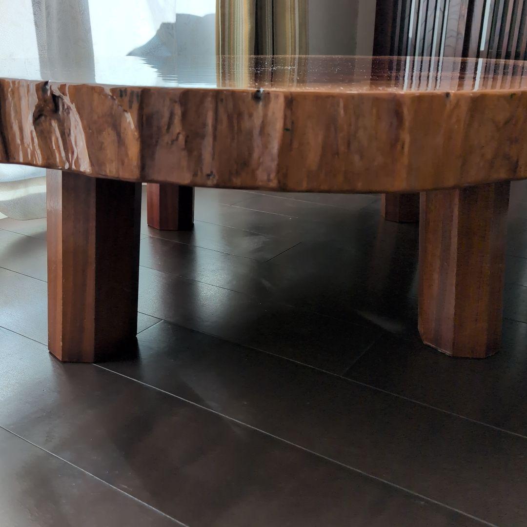 【高級】一枚板輪切り座卓　大株丸太1本木　年輪　天然木 光沢仕上げ