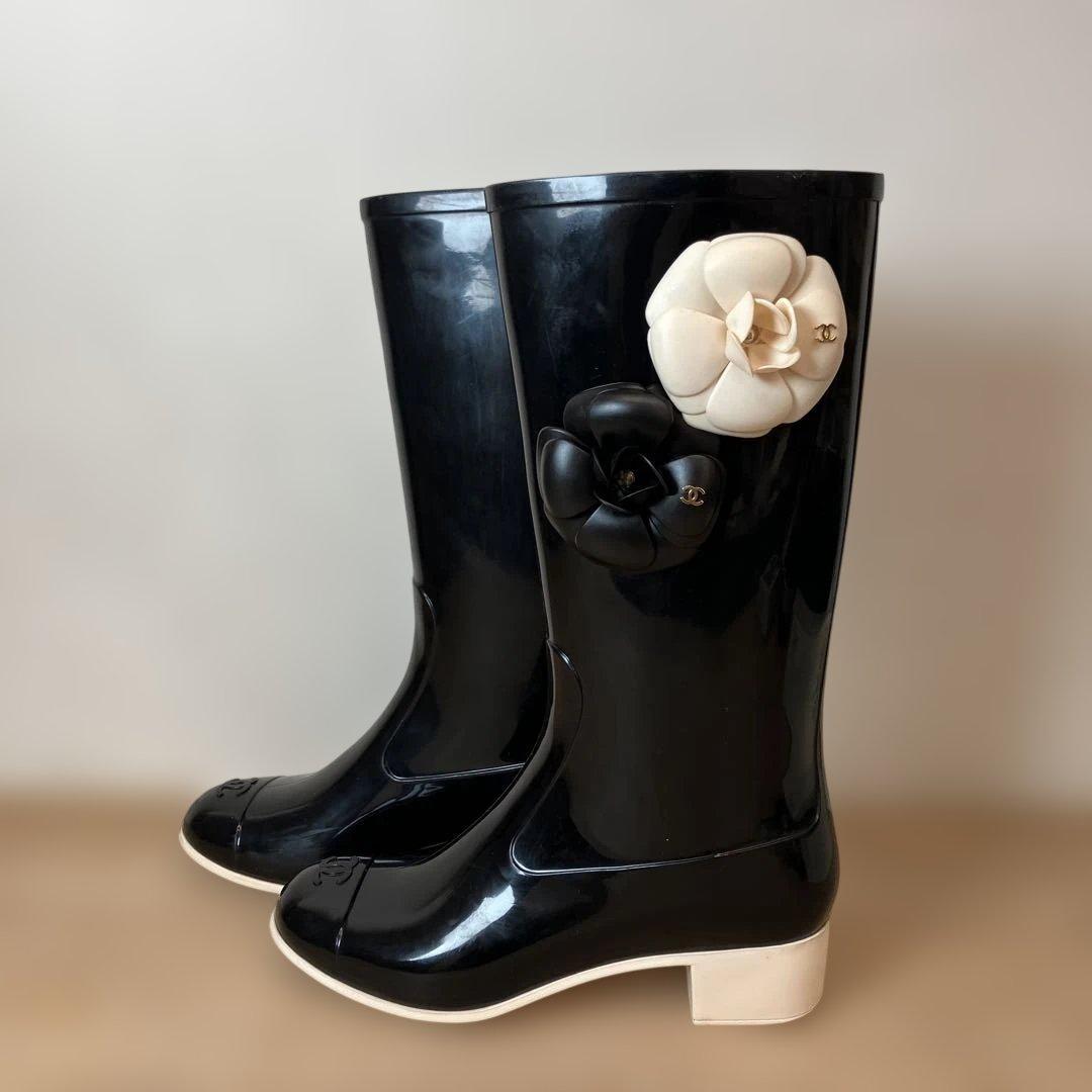 CHANEL シャネル カメリア レインブーツ 長靴 36