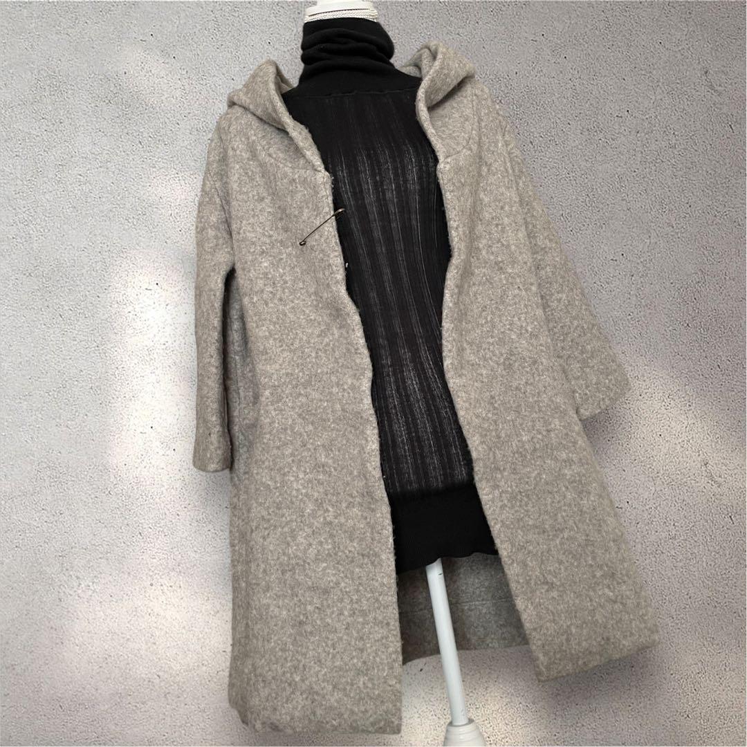evam evaエヴァムエヴァ ウール フーデッドコート グレー 美品