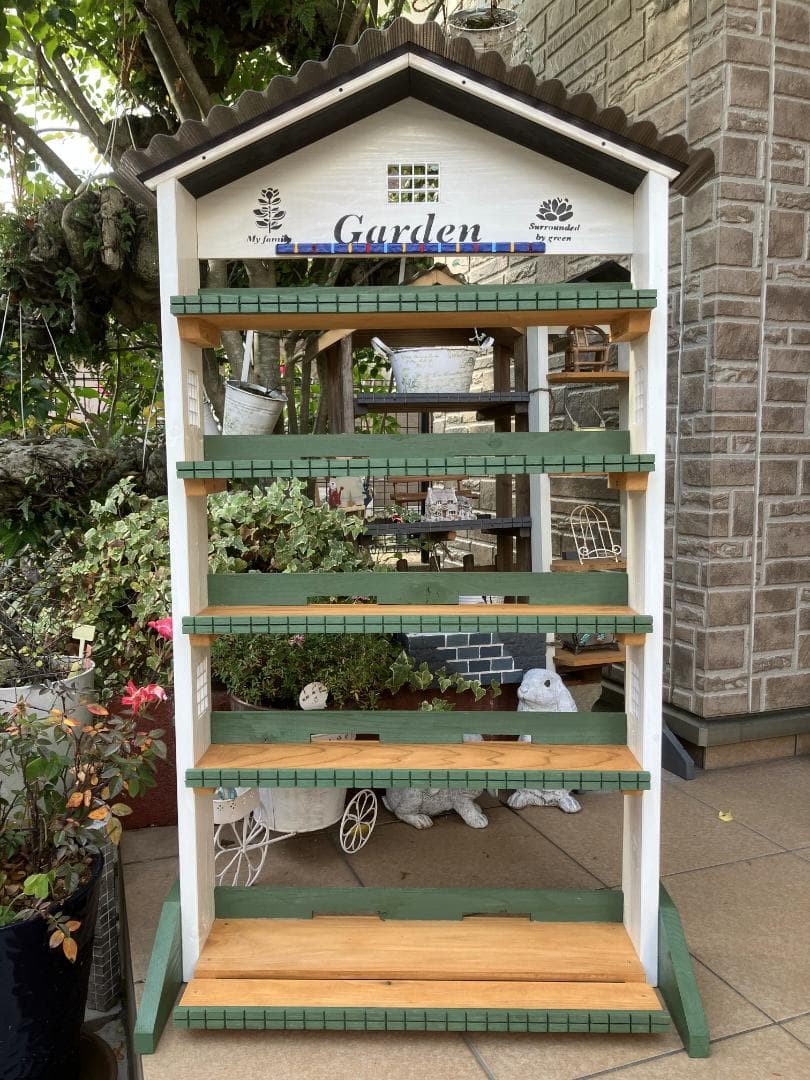 No279　歌風商品三角お屋根の簡単移動 棚5段 garden white