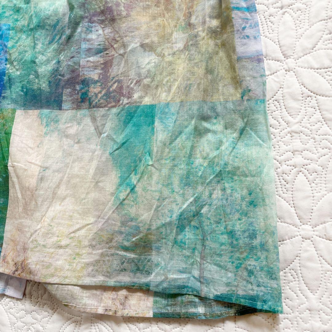 現行　レリアン　ブラウス　11号　シアー素材　バンドカラー　パッチワーク風　綿麻