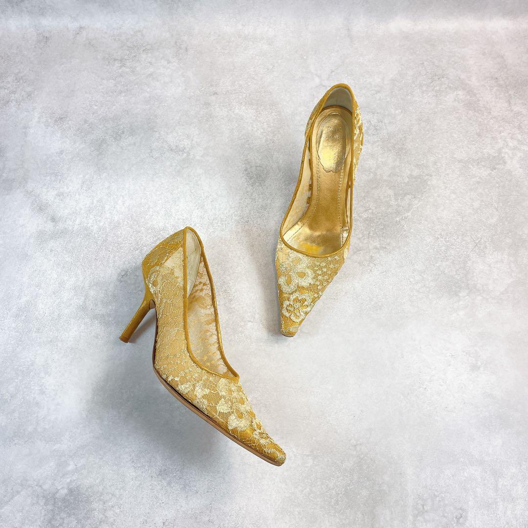 Rene’ Caovilla Gold Lace Pumps 36 1/2