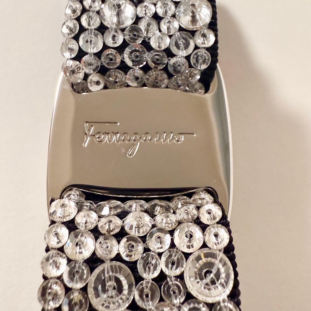 最終値下【美品】サルヴァトーレフェラガモ ヴァラ ビジューバレッタ 黒×シルバー