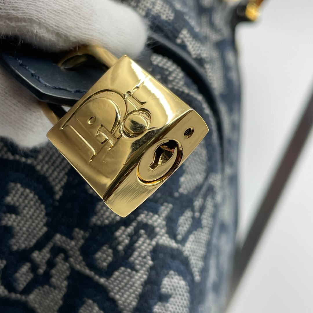 良品　Christian Dior トロッター　ミニボストン　D金具　ネイビー
