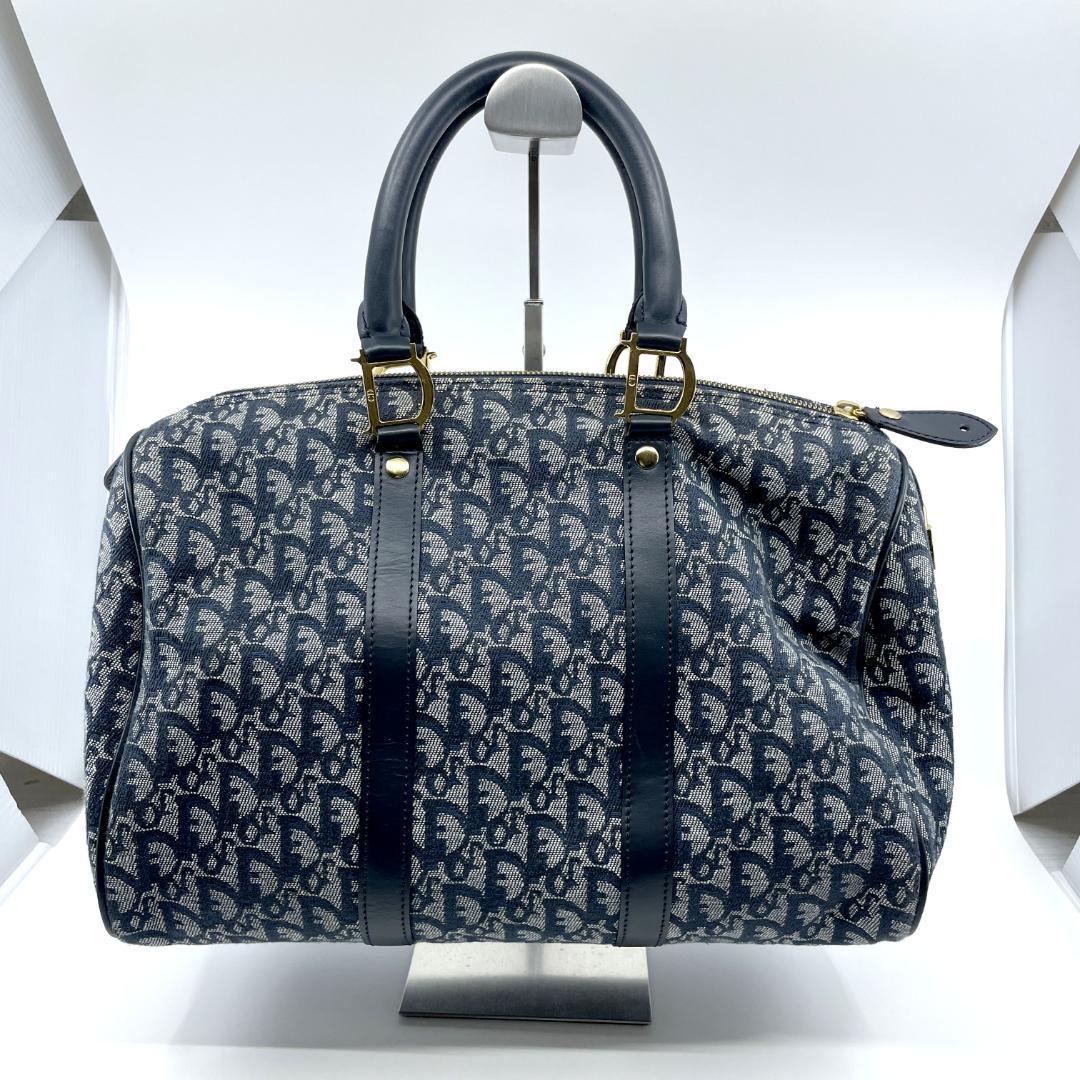 良品　Christian Dior トロッター　ミニボストン　D金具　ネイビー