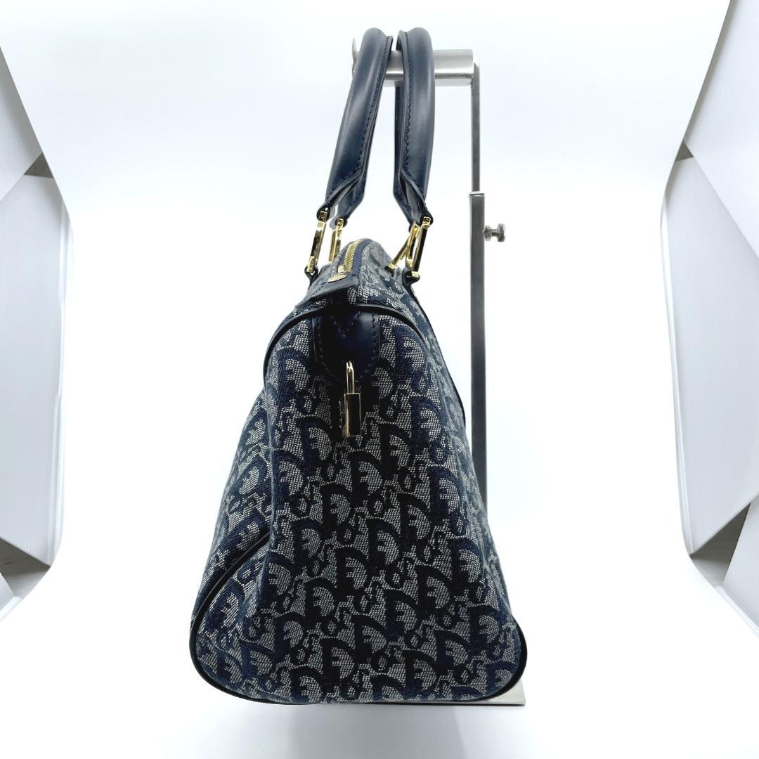 良品　Christian Dior トロッター　ミニボストン　D金具　ネイビー