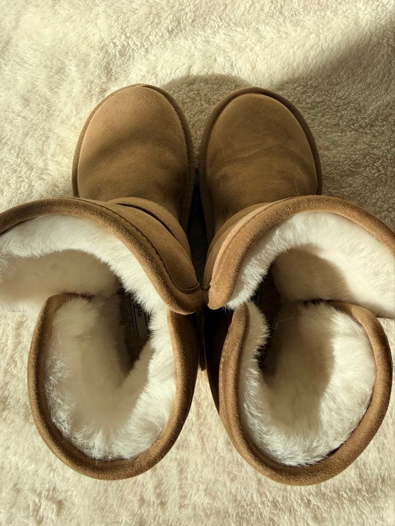 【新品&即発送】ハーリップトゥベージュ スエードファー付き厚底ムートンブーツ