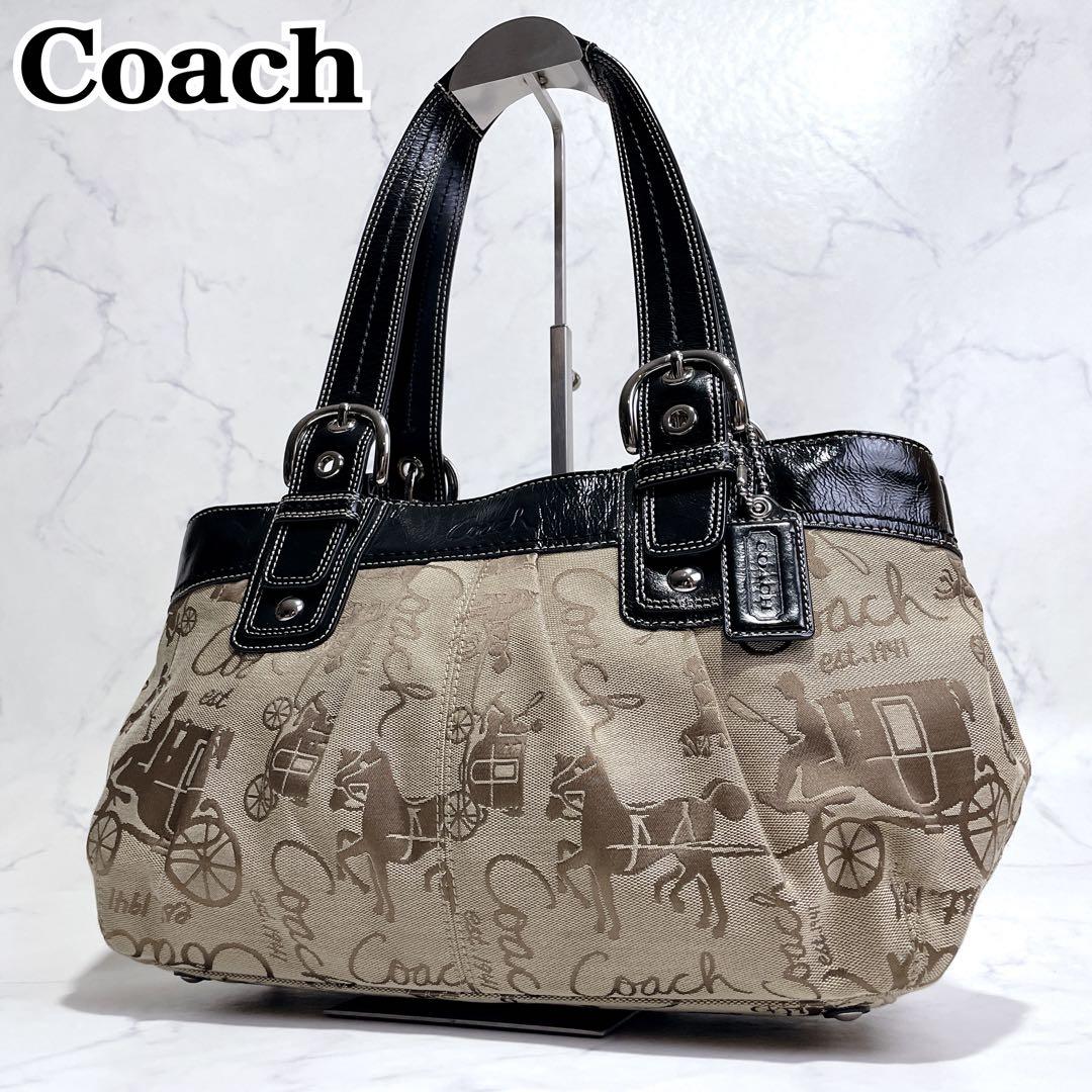 極美品✨COACH ハンドバッグ ホース&キャリッジ プリーテッド SOHO