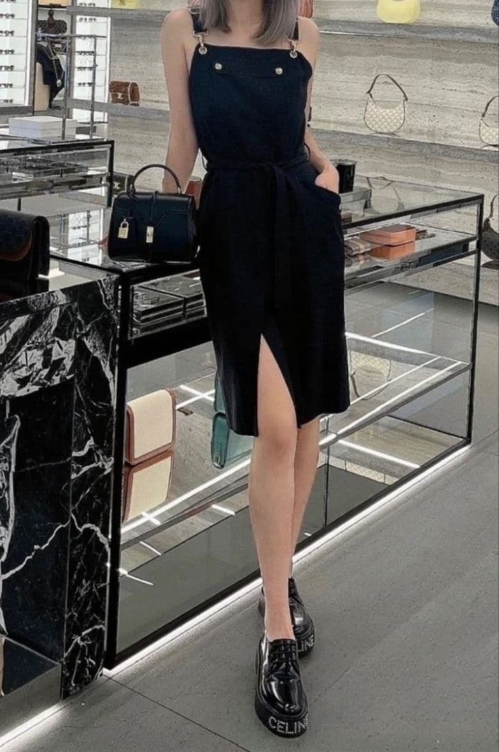 未使用級 23SS セリーヌ トリオンフ エプロン ワンピース ブラック 36