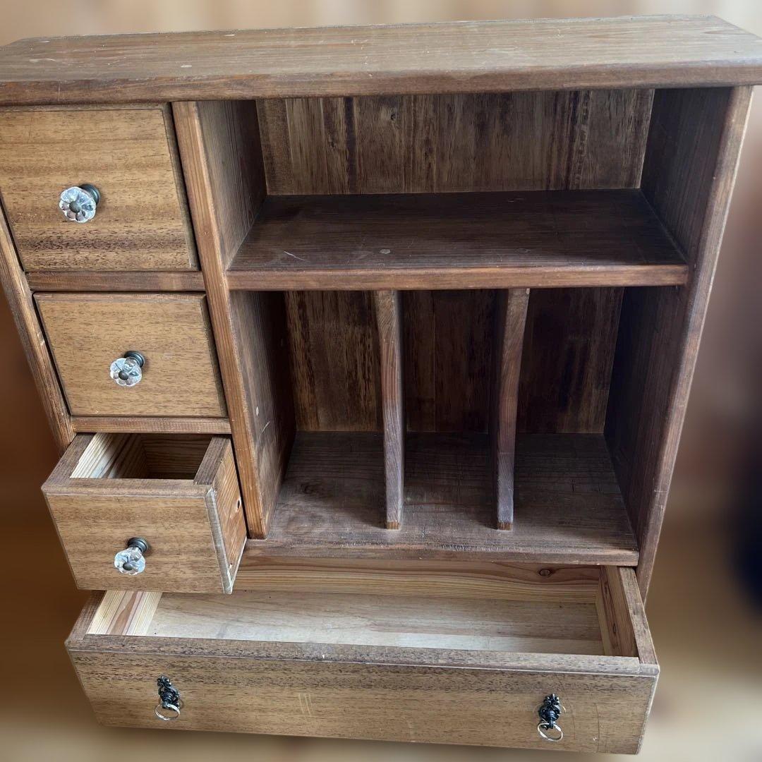 【古道具】薄型木製ラック 引き出し付き