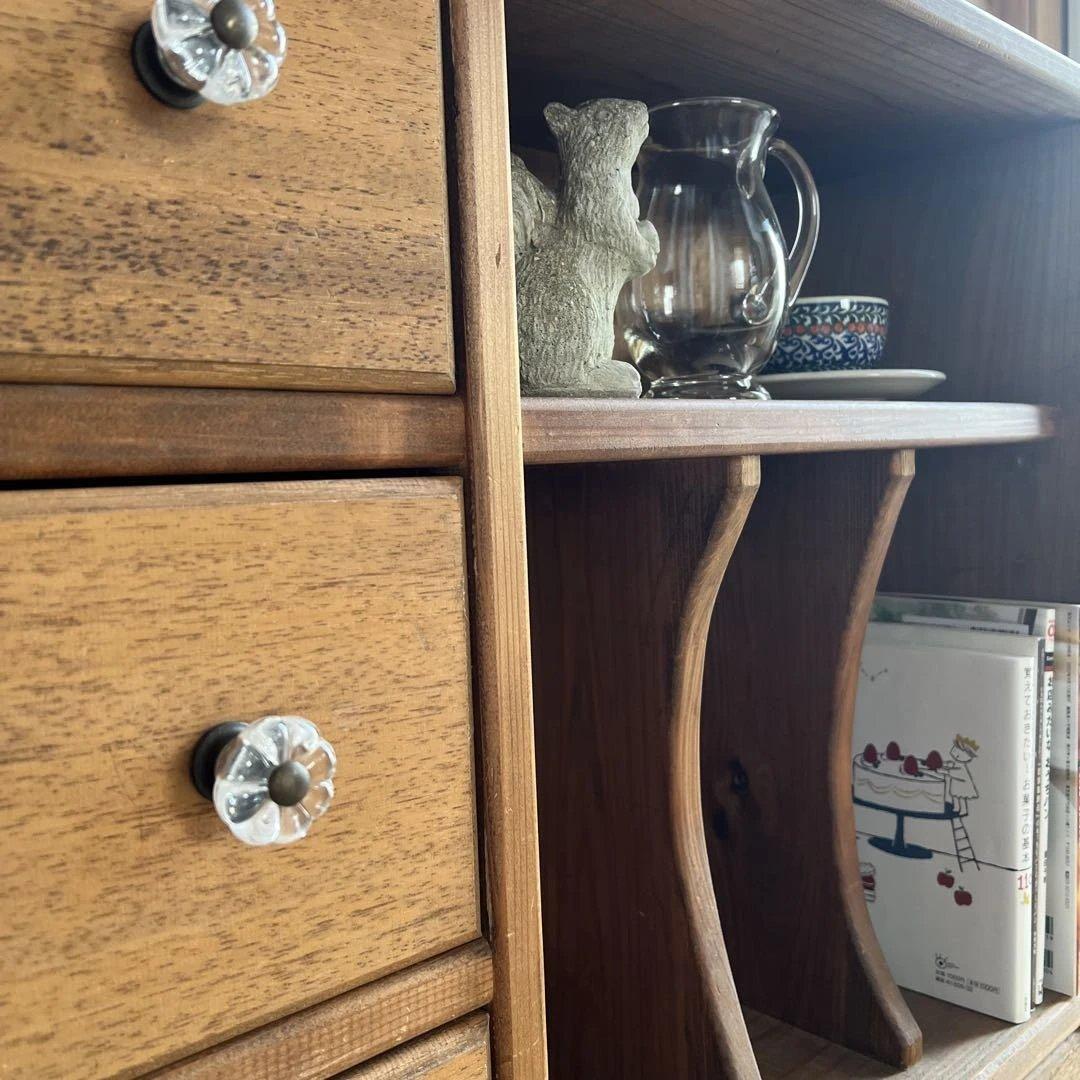 【古道具】薄型木製ラック 引き出し付き