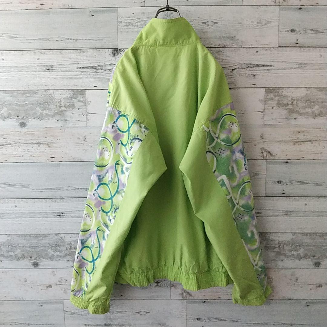 希少☆90s アディダス 刺繍ロゴ アート 切替 ナイロンジャケット L 緑