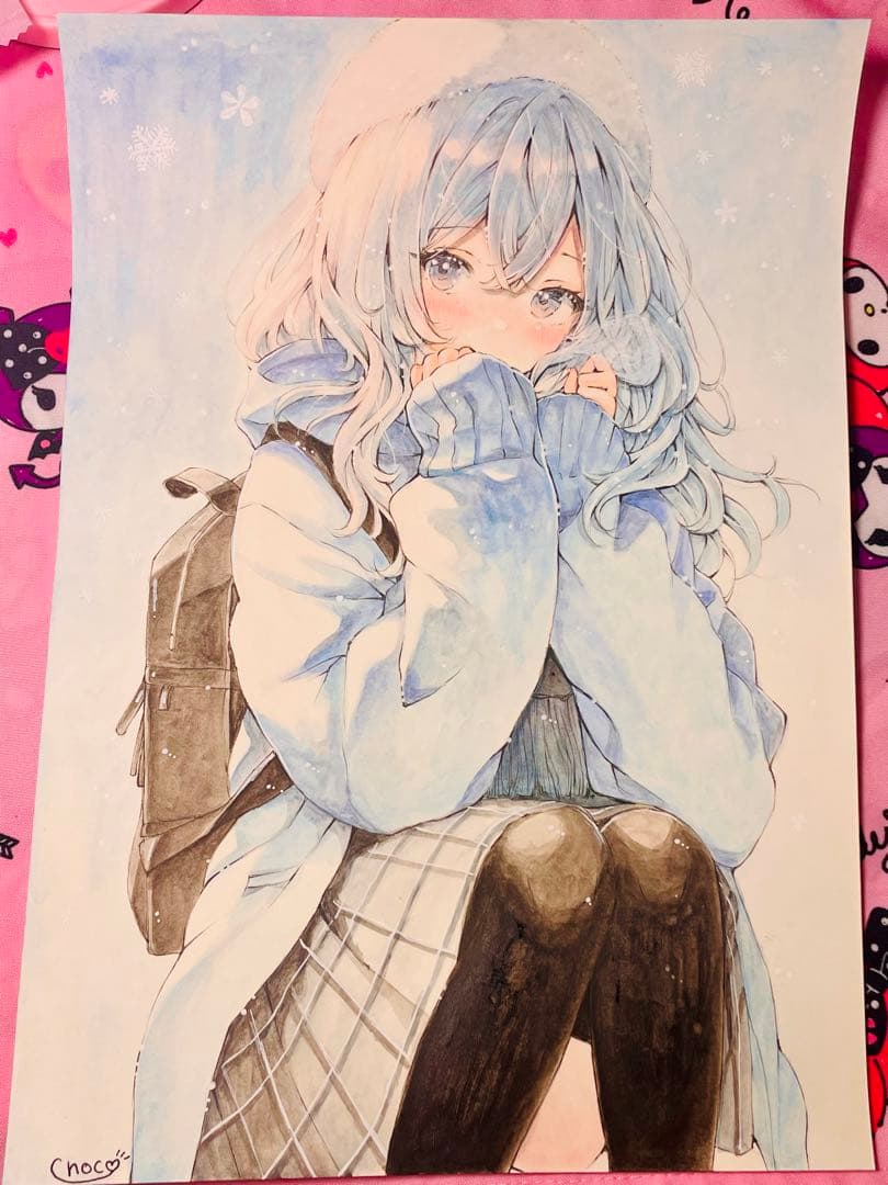 h*☆様 ♡ オリジナル　手描きイラスト　冬の女の子　Ａ４ アナログイラスト