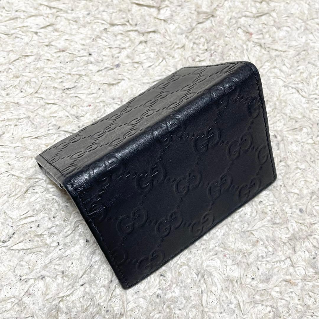 GUCCI 名刺ケース　カードケース　シマ　レザー　GG柄　ロゴ金具　黒　定期
