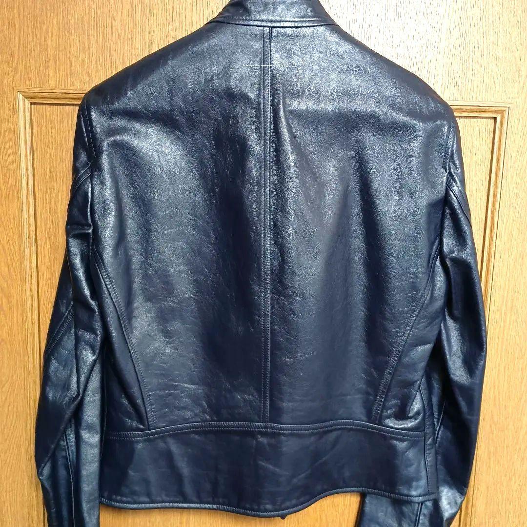 MM6 ネイビー レザー ハの字ライダースジャケット