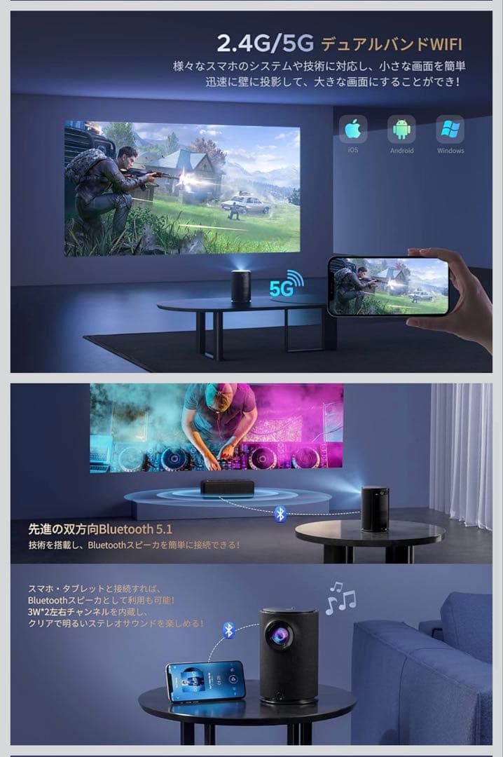 LED ホームプロジェクター 1920*1080 家庭用 Bluetooth