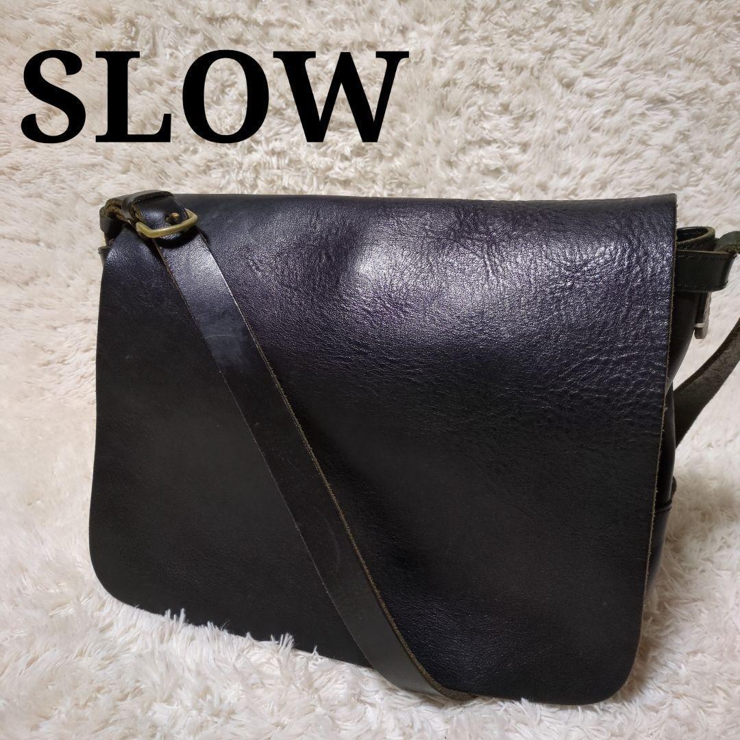 美品 SLOW レザーショルダーバッグ　メッセンジャーバッグ　ブラック