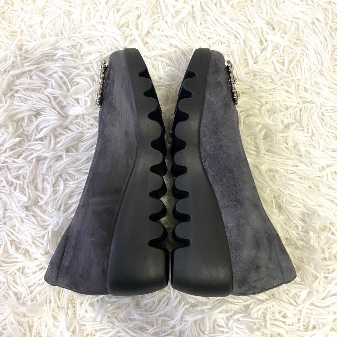 極美品✨ヒルズアヴェニュー パンプス ウエーブソール ビジュー グレー 22.5