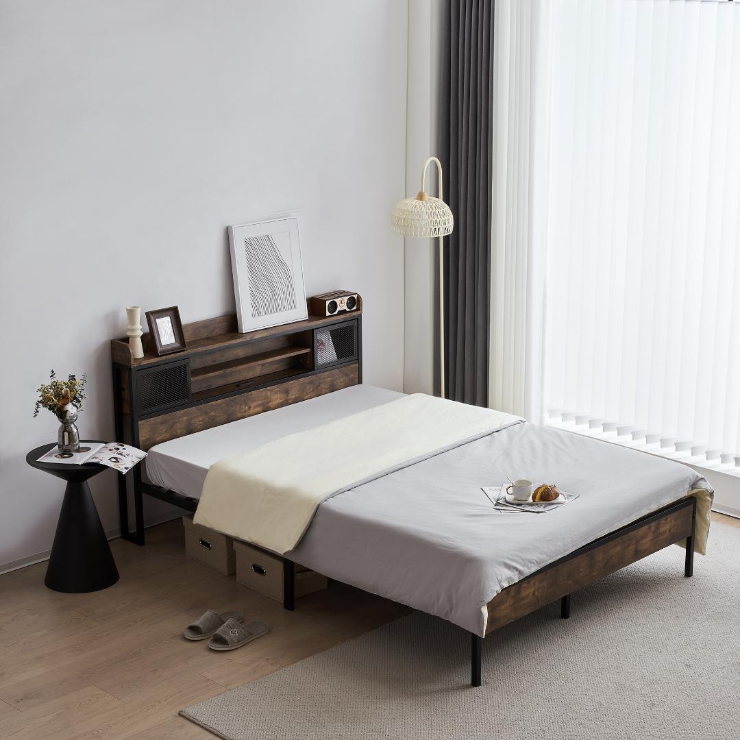 SD ベッドフレーム セミダブル セミダブルベッド パイプベッド コンセント付き