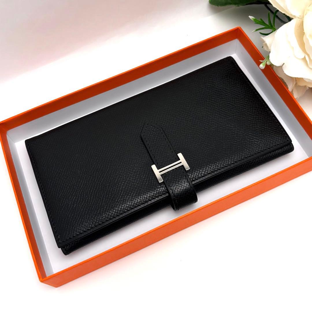 希少✨️HERMES エルメス 長財布 三つ折り べアン デュプリ 黒 ブラック
