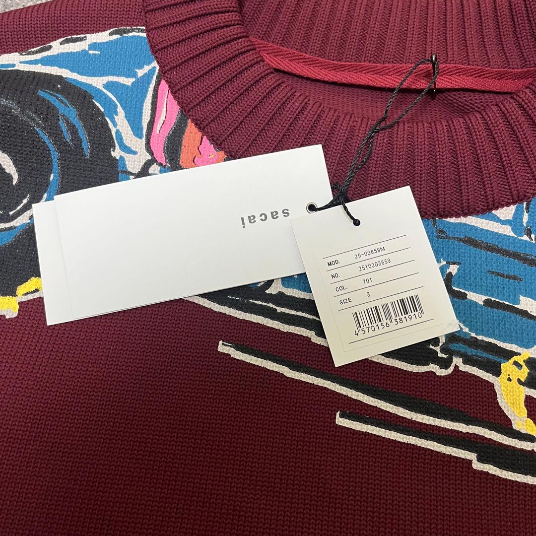トップス sacai 25ss car race knit burgundy size 3