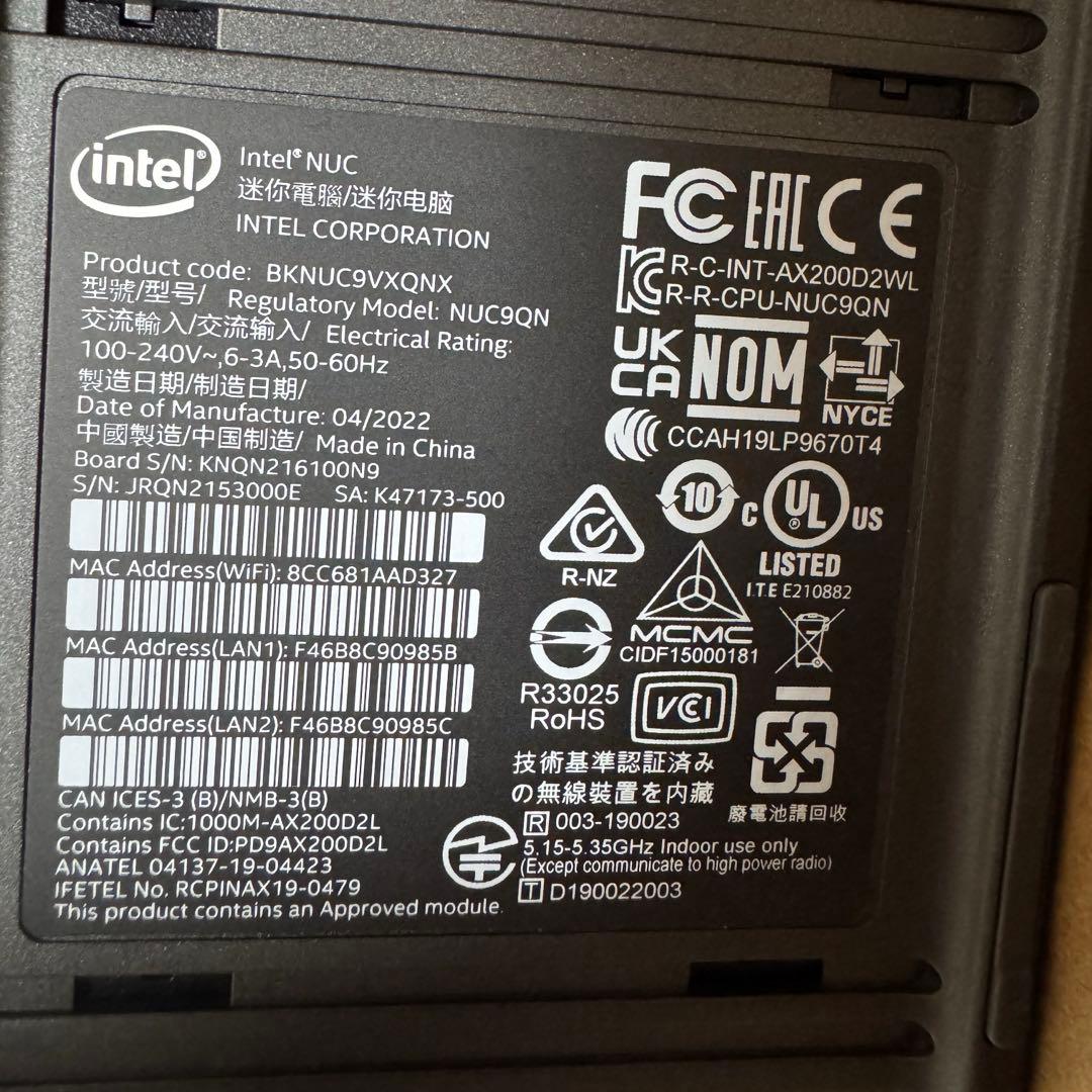 棒*棒様 Intel NUC 9 Pro / Xeon E-2286M / 32