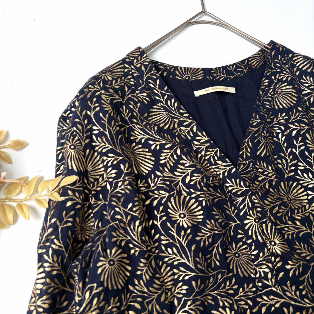 【美品】ヌキテパ　コットンボイルフォイルフラワープリントパネルドレス　M