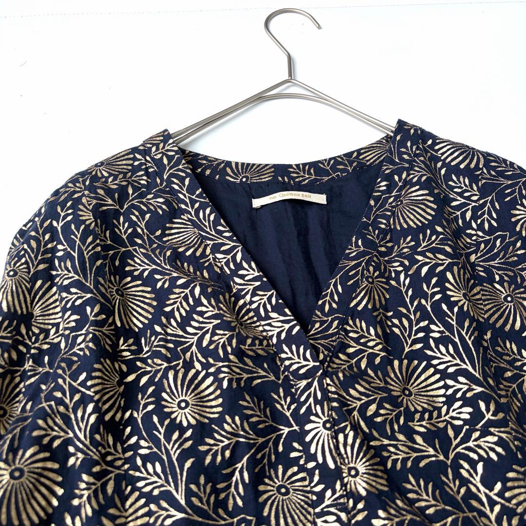 【美品】ヌキテパ　コットンボイルフォイルフラワープリントパネルドレス　M