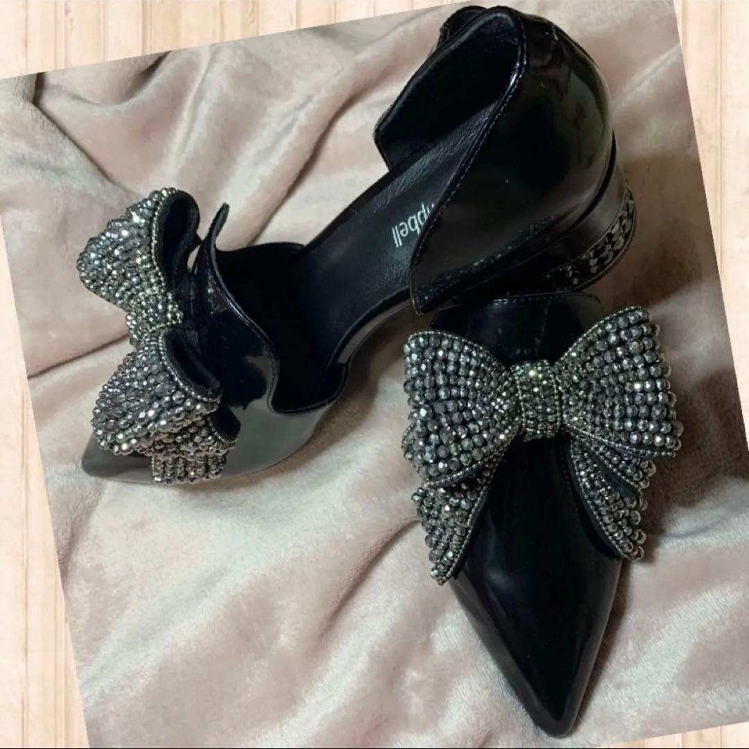 12/15(月)までセール！「ビッグリボンラインストーン ヒールシューズ」
