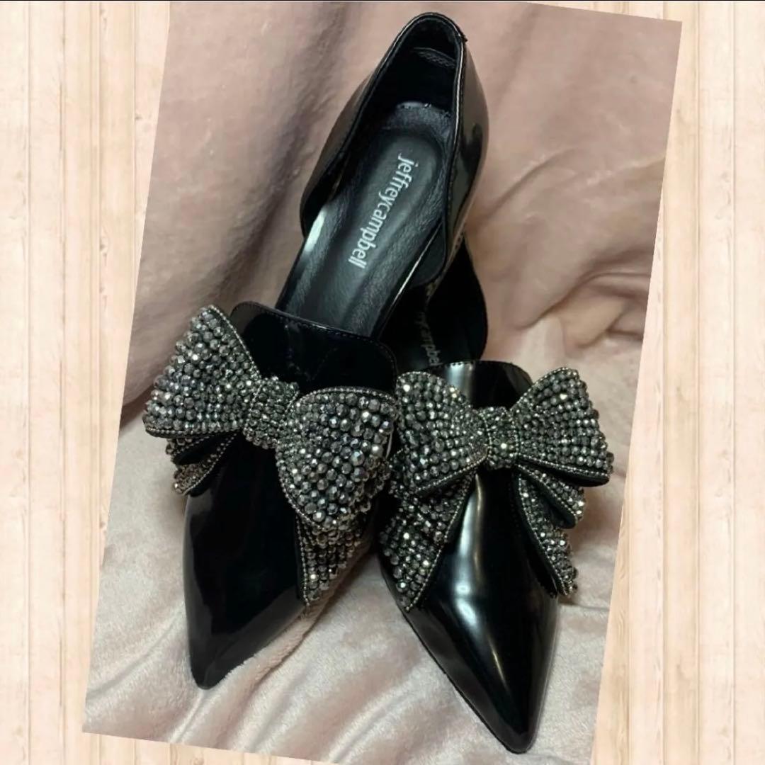 12/15(月)までセール！「ビッグリボンラインストーン ヒールシューズ」