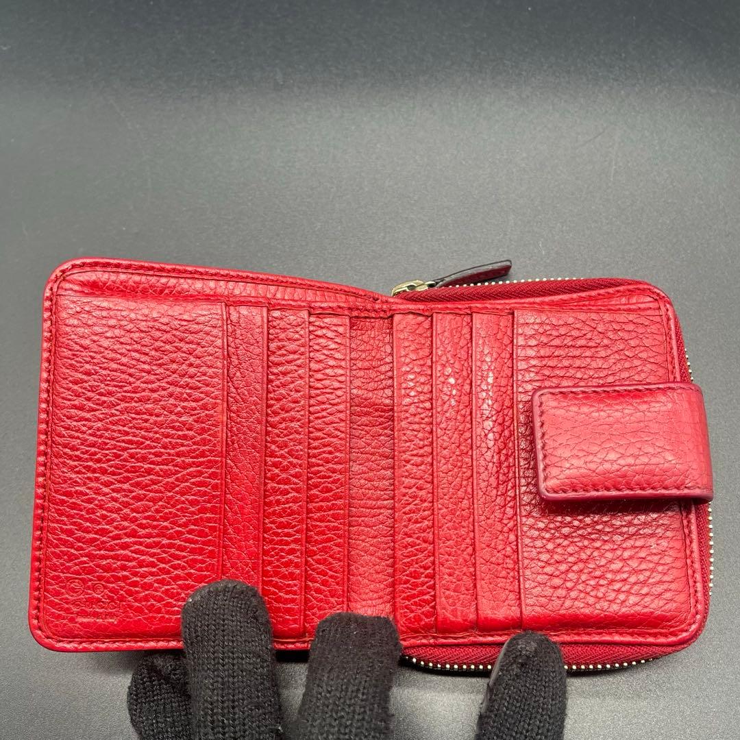 美品✨GUCCI グッチ 折り財布 GGキャンバス×レザー 赤 346056